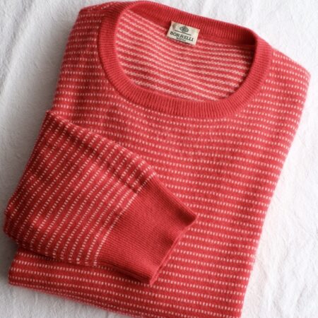 Borrelli, Cashmere Sweater in red stripe, made in Italy, size 52